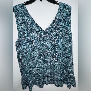 LOFT Teal and Black Patterned Sleeveless Blouse